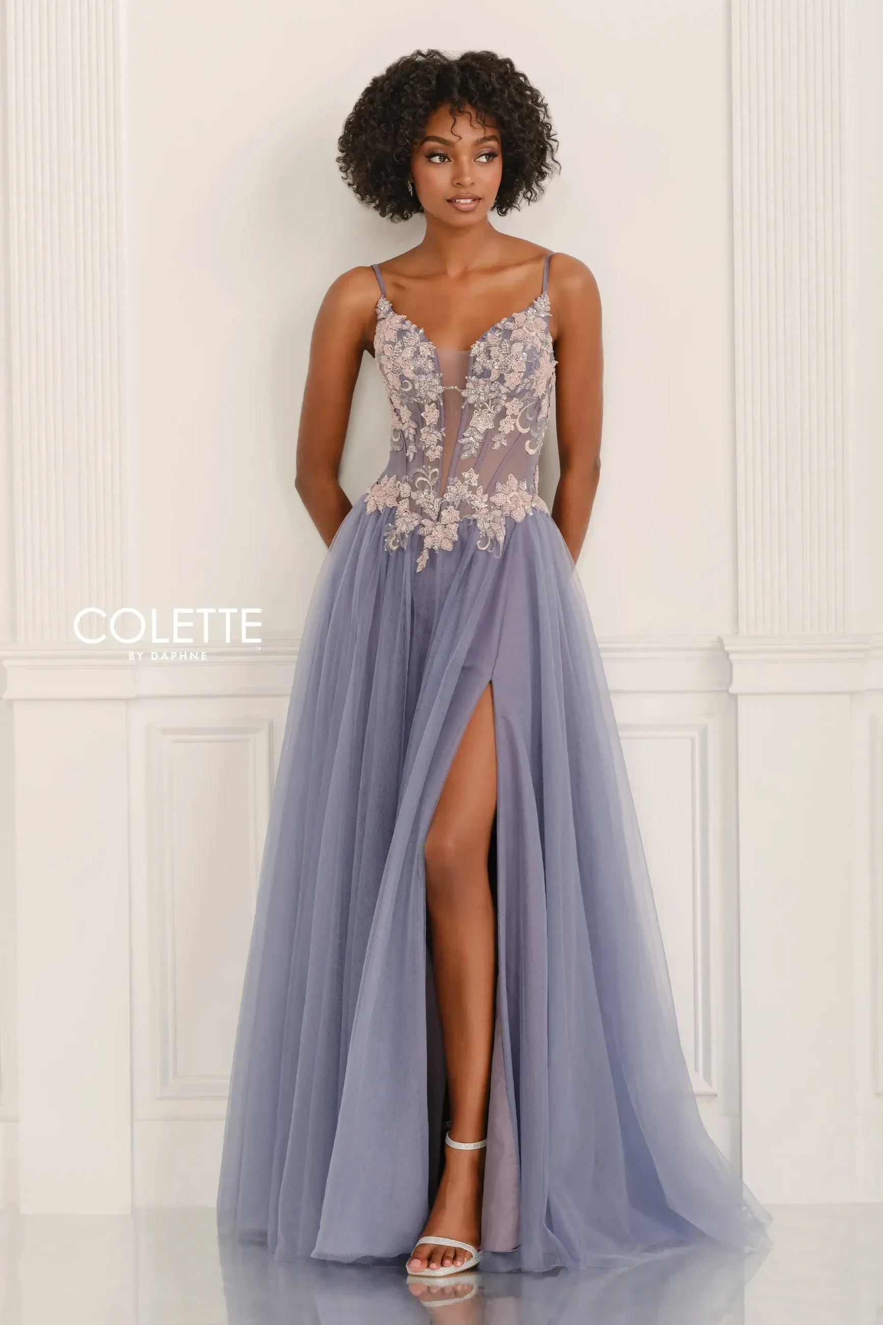 Model wearing a lace dress