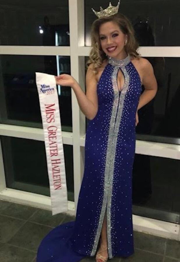 Girl wearing blue Pageant Dress taking apart on Greater Hazleton Contest